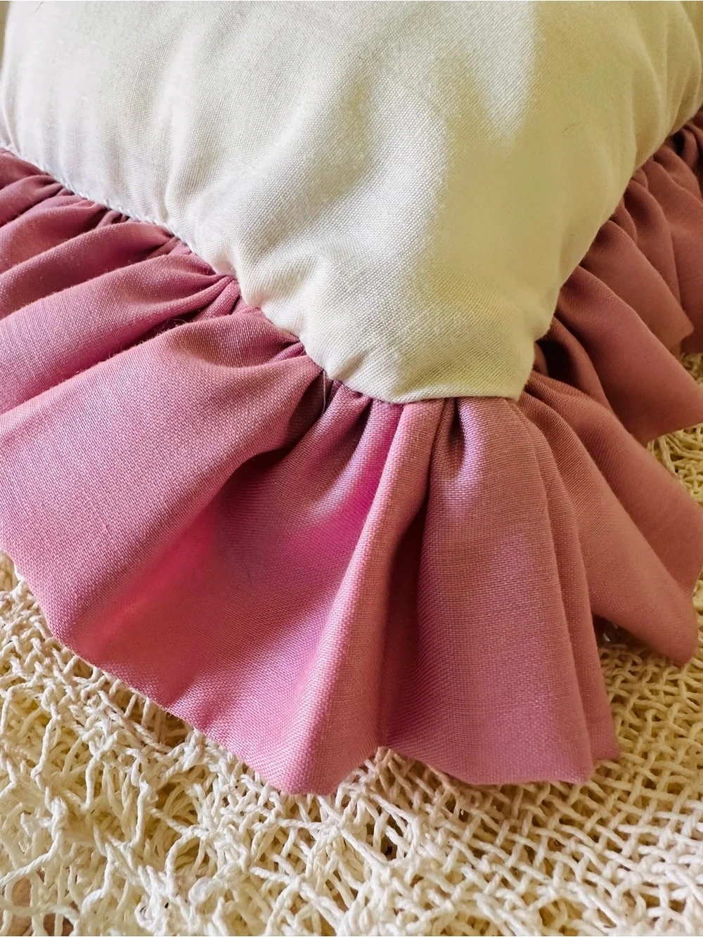 Vintage Patchwork Quilt Throw Pillow Ruffle Lace Floral 21x21 Grandmacore Boho